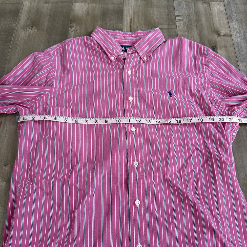 Ralph Lauren Custom Fit Button Down‎ Shirt Men Large Pink Vertical Stripe Preppy - Picture 6 of 7